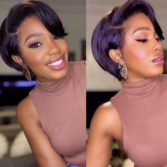 13x4 lace front black short pixie cut 100% HYMAN HAIR wig-180% density